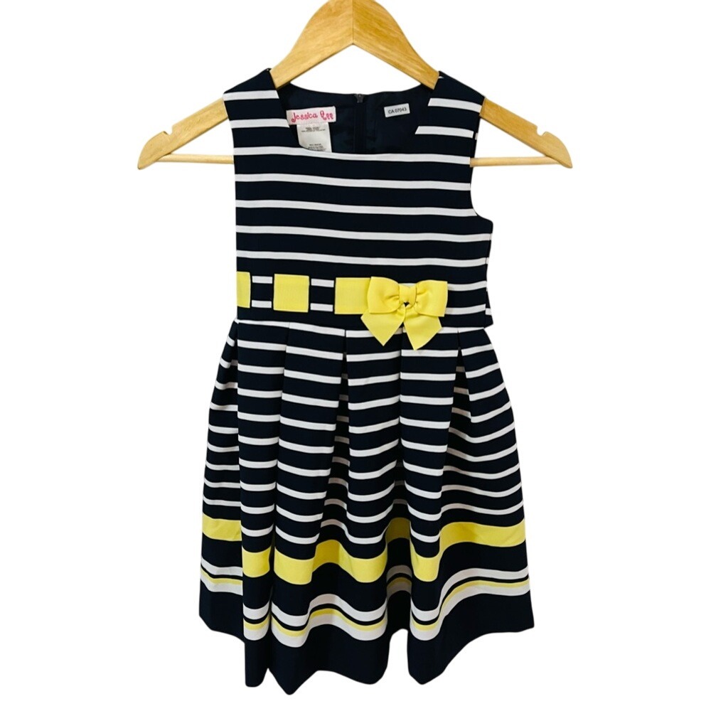 NEW Jessica Ann Navy & White Striped Dress w/Yellow Bow Detail Size 6
